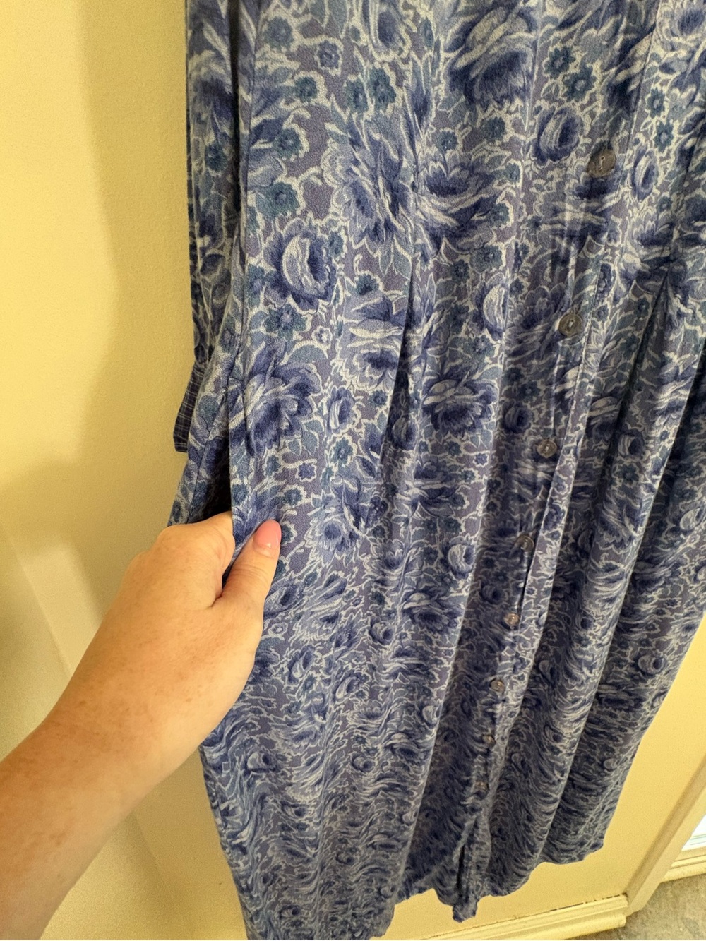 Vintage 90s April Cornell Province Indigo Floral Rayon Maxi Dress S prairie cttg - Picture 8 of 11